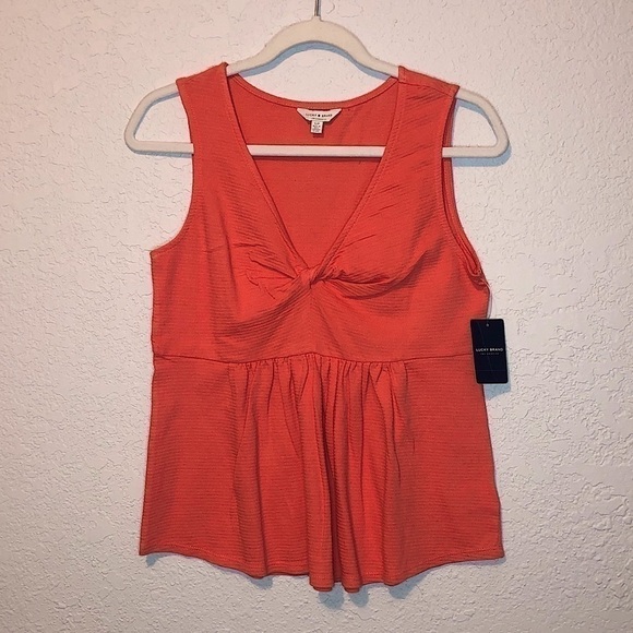 NWT Lucky Brand Coral Front Knot Peplum Sleeveless Tank Top Blouse Size Small - Picture 2 of 10